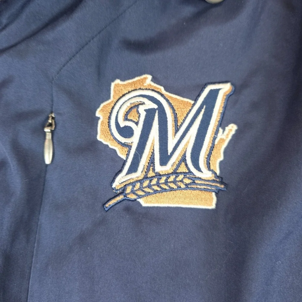 Milwaukee Brewers MLB Genuine Merchandise Windbreaker Jacket Mens XL Blue Hooded